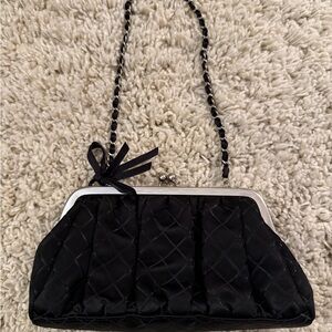 Black Quilted Chain-Handle Evening Bag